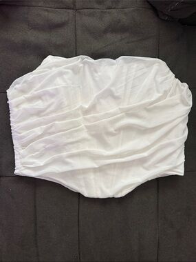 White Ruched Strapless Crop Top - Unbranded